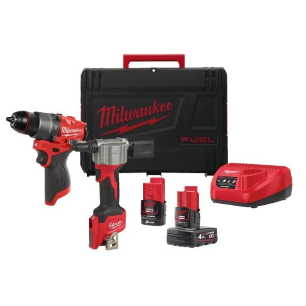 Pack Milwaukee M12 FUEL Taladro y Remachadora