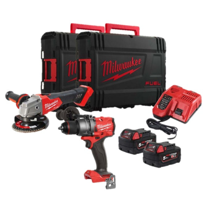 Pack Milwaukee M18 FPP2E3-502X: Taladro Percutor + Amoladora FUEL