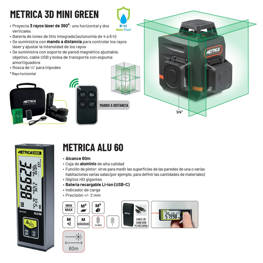 Pack Metrica 3D Mini Green + ALU 60 + Cinta Métrica