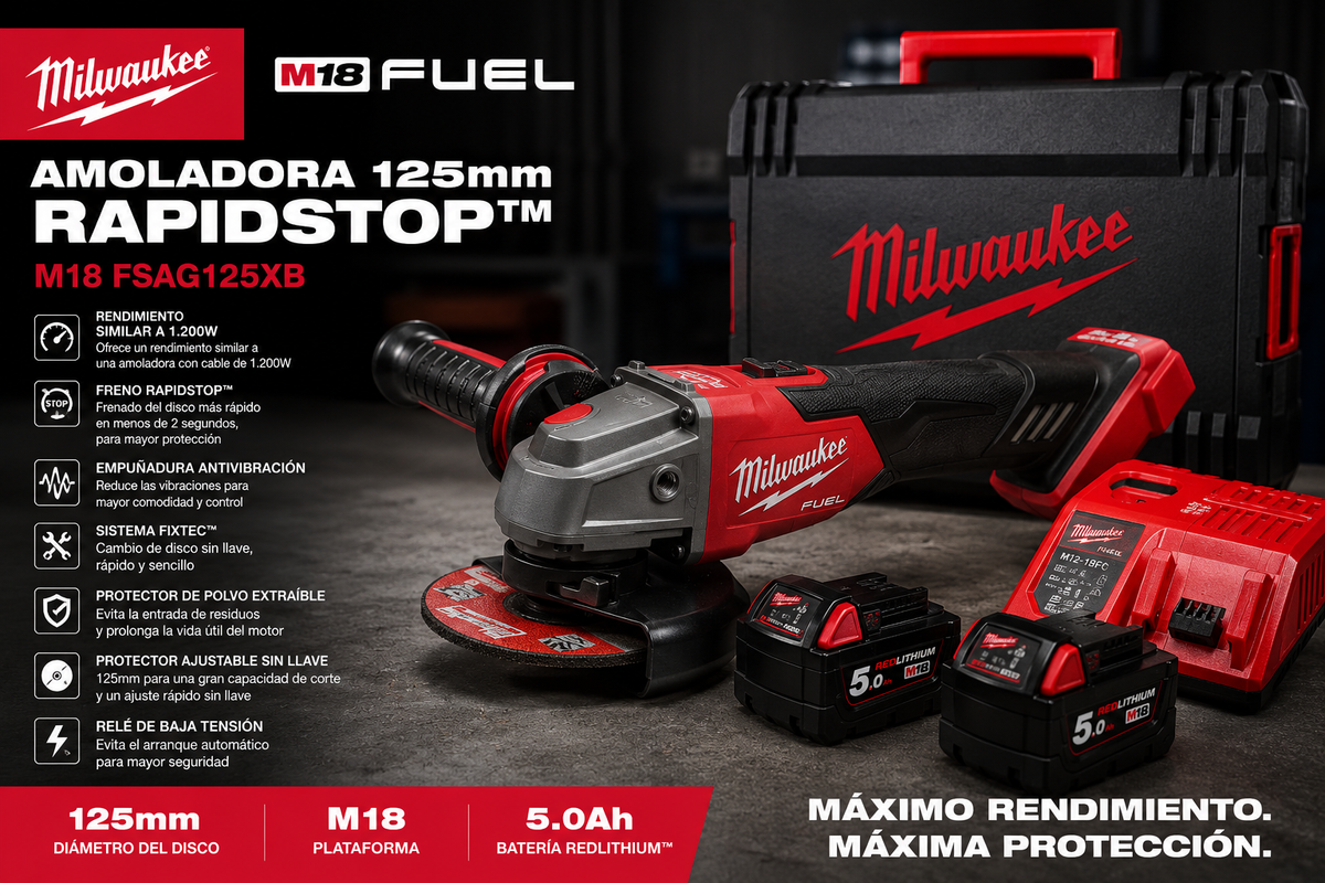 PACK AMOLADORA MILWAUKEE M18FSAG125XB-502X